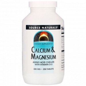 Source Naturals, Кальций и магний, 300 мг, 250 таблеток