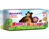 Влажные салфетки Маша и Медведь детские в упаковке 64шт