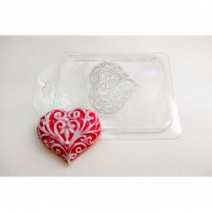Пластиковая форма для мыла "Сердце узорное" 6х5,5 см
