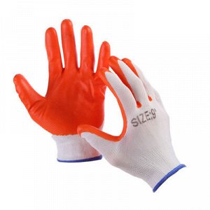 Перчатки нейлоновые, с нитриловым покрытием, полуоблив, размер 10, оранжевые