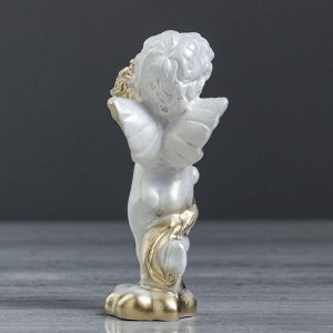 Статуэтка "Ангел с букетом", цвет перламутровый, золотистое напыление, 12.5 см