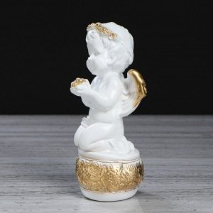 Статуэтка "Ангел с букетом". бело-золотая. 19 см