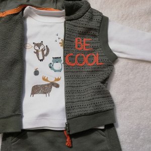 Трикотажный комплект для мальчика из хлопка BE COOL (свитшот, штаны, жилетка) хаки | Bebetto | Турция