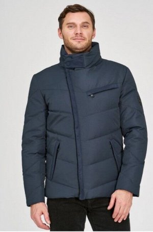 Мужская текстильная куртка на натуральном пуху с отделкой искусственной замшей