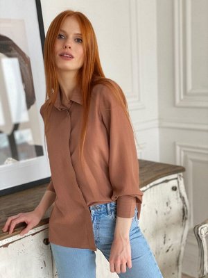S1670 Блуза в полоску (коричневая)