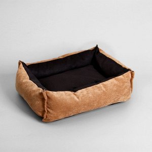Лежанка под замшу с двусторонней подушкой,  45 X  35 X  11 см, мебельная ткань, микс цветов