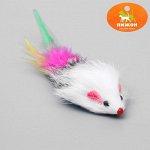 Мышь из натурального меха с хвостом из перьев, 6,5 см