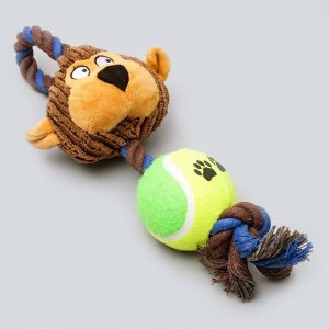 Игрушка для собак 3-в-1 "Обезьяна": канатная, мягкая с пищалкой, войлочный мяч, 30 см