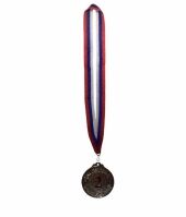 CZ158 Медаль 2 место d50мм серебро с широкой лентой (ширина 2,5см, длина 80см)российского триколора