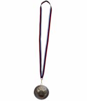 077.02+ Медаль 60мм серебро с гербом, лентой  (ширина 1 см, длина 80 см),  подходит эмблема 25мм