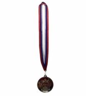 CZ155 Медаль 65мм серебро с российским гербом, на широкой ленте 80*2,5см