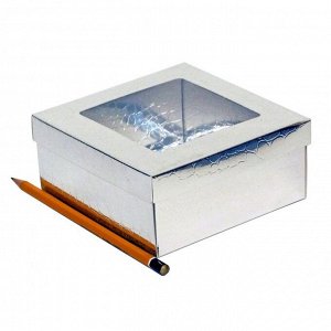 Коробка складная с окошком 13,5 х 13,5 х 6 см цвет серебро 2 части HS-11-1