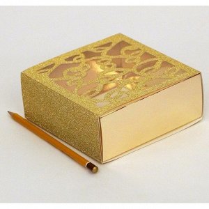 Коробка складная 14 х 14 х 5 см ажур цвет золото 2 части HS-11-2