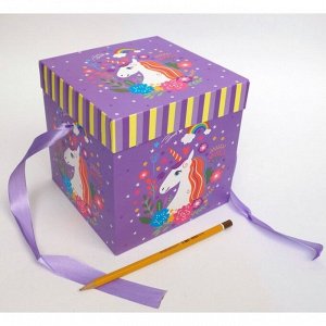 Коробка складная Единорог голова на фиолетовом 15 х 15 х 15 см YXL-5031M-3