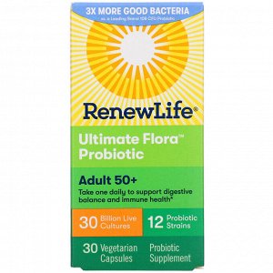 Renew Life, Adult 50+ Ultimate Flora Probiotic, 30 Billion Live Cultures, 30 Vegetarian Capsules