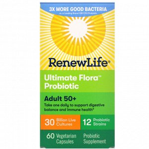 Renew Life, Пробиотик Ultimate Flora, для взрослых от 50 лет, 30 миллиардов живых культур, 60 вегетарианских капсул