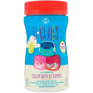 Solgar, U-Cubes, детский кальций с D3, со вкусом розового лимонада, голубики, клубники, 60 жевательных конфет