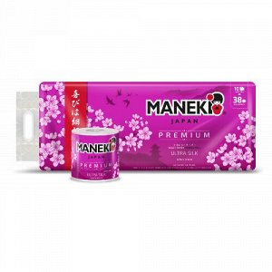 Бумага туалетная "Maneki" SAKURA 3 слоя, 215 л., 30 м, гладкая, белая, с ароматом сакуры, 10 р/упак