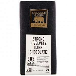 Endangered Species Chocolate, Горький шоколад с бархатистым вкусом, 88% какао, 85 г (3 унции)