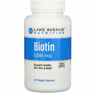 Lake Avenue Nutrition, Биотин, 5000 мкг, 120 растительных капсул