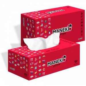 Салфетки бумажные "Maneki" RED, 2 слоя, белые, 250 шт./коробка