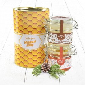 Медовый набор Соты тубус с кедровыми орешками и дягилевый мёд