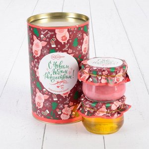 Подарочный Набор "Тубус С Новым Годом и Рождеством Новогоднее веселье с малиной и цветочный мёд"