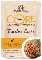 CORE TENDER CUTS паучи из курицы с куриной печенью в виде нарезки в соусе для кошек 85 г