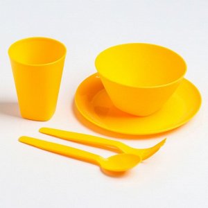 Набор посуды для детей, 5 предметов: тарелка, миска, стакан, ложка и вилка, цвет МИКС