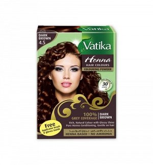 DABUR VATIKA NATURALS / Краска для волос на основе натуральной хны (Темно-коричневый) 60г.