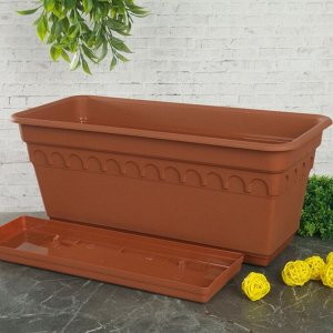 Ящик балконный для цветов с поддоном «Колывань», 40 см, цвет терракотовый