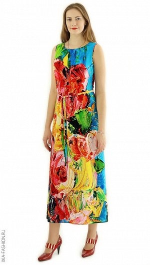 Платье Платье из х/б штапеля, длина от талии 90 см, свободного покроя, без молнии, по бокам разрезы.
