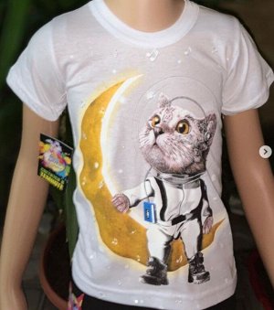 Светящаяся футболка «Кот на Луне»  белая