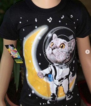 Светящаяся футболка «Кот на Луне» черная