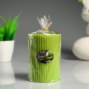 Свеча- цилиндр "Зелёный чай" с полосками, ароматическая, 7-10 см