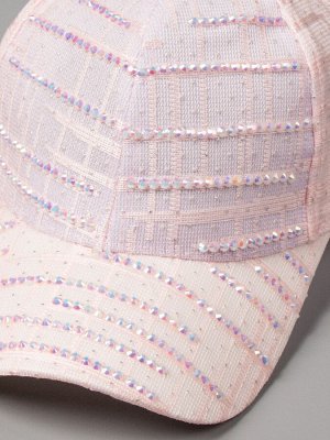 Кепка для девочки, полосы из переливающихся камней, светло-розовый 50см - 53см (3-6 лет)