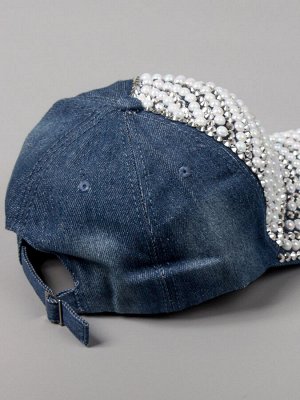 Кепка джинсовая для девочки, украшена бусинками и камушками, синий 56см - 58см (10-14 лет)