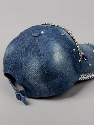 Кепка джинсовая для девочки, стрекоза из цветных камней, синий 47см - 50см (1,5-3 лет)