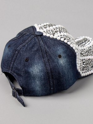Кепка джинсовая для девочки, украшена бусинками и камушками, темно-синий 56см - 58см (10-14 лет)