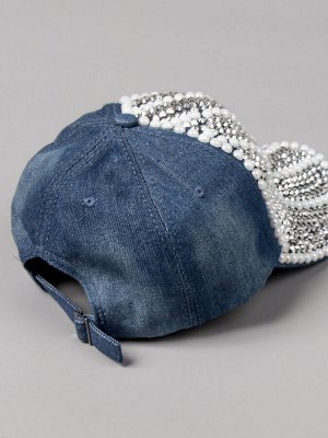 Кепка джинсовая для девочки, украшена бусинками и камушками, синий 56см - 58см (10-14 лет)