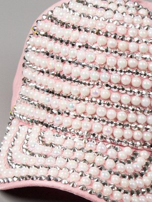Кепка для девочки, украшена бусинками и камнями, светло-розовый 50см - 53см (3-6 лет)