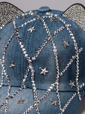 Кепка джинсовая с ушками, звездочки, голубой 47см - 50см (1,5-3 лет)