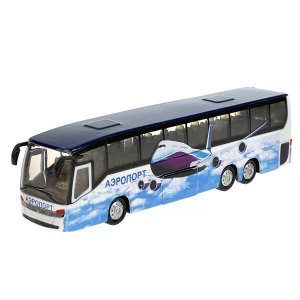 CT10-025(SB) АВТОБУС "ТЕХНОПАРК" АЭРОПОРТ, МЕТАЛЛ. ИНЕРЦ. СВЕТ+ЗВУК, ОТКРЫВ. ДВЕРИ В КОР. 18,5СМ в кор.2*24шт