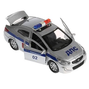 SOLARIS-POLICE МАШИНА "ТЕХНОПАРК" МЕТАЛЛ. ИНЕРЦ. HYUNDAI SOLARIS ПОЛИЦИЯ 12СМ, ОТКРЫВ. ДВЕРИ В КОР. в кор.2*36шт