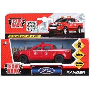 SB-18-09-FR-F Машина металл FORD ranger ПИКАП пожар., 12 см, дв., багаж., инерц., кор. Технопарк в кор.2*24шт