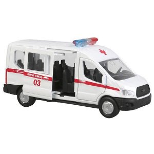 SB-18-18-A-W-WB Машина металл FORD Transit скорая 12см, открыв. двери, инерц. в кор. Технопарк в кор.2*24шт