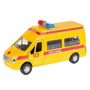 SB-13-02-A-WB Машина металл FORD Transit реанимация 13см, свет+звук, инерц. в кор. Технопарк в кор.2*24шт