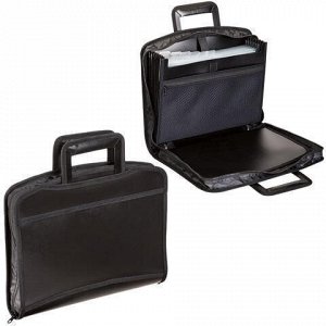 Портфель-папка пластиковая BRAUBERG А4+ (355х290х60 мм), выдвижные ручки, 9 отделений, 1 карман, на молнии, черный, 225168