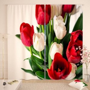 Фотошторы Красно-белый букет тюльпанов