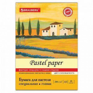 Папка для пастели БОЛЬШОГО ФОРМАТА (297х420 мм) А3, 20 л, тонированная бумага (слоновая кость), ГОЗНАК, "Скорлупа", 200г/м2, BRA